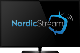 Svart TV med en blå text där det står Nordic Stream