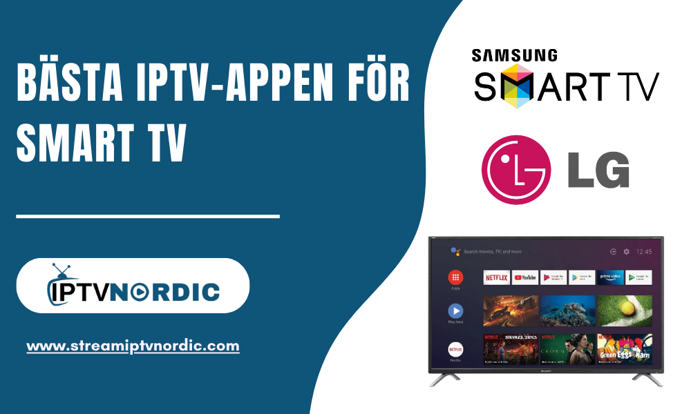 "basta IPTV appen i smart tv" med samsung och LG logotyp IPTV logotyp.