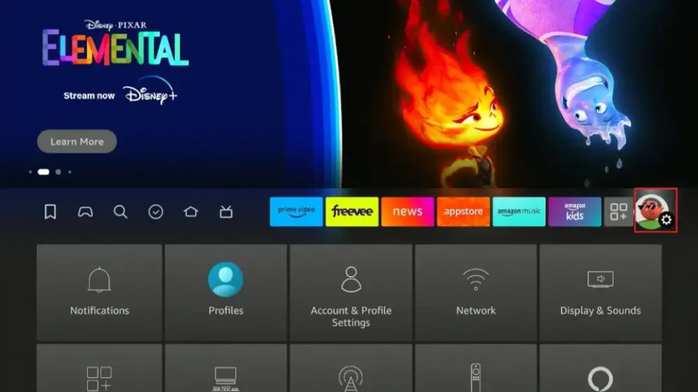 klicka på inställningar på firestick-enheten