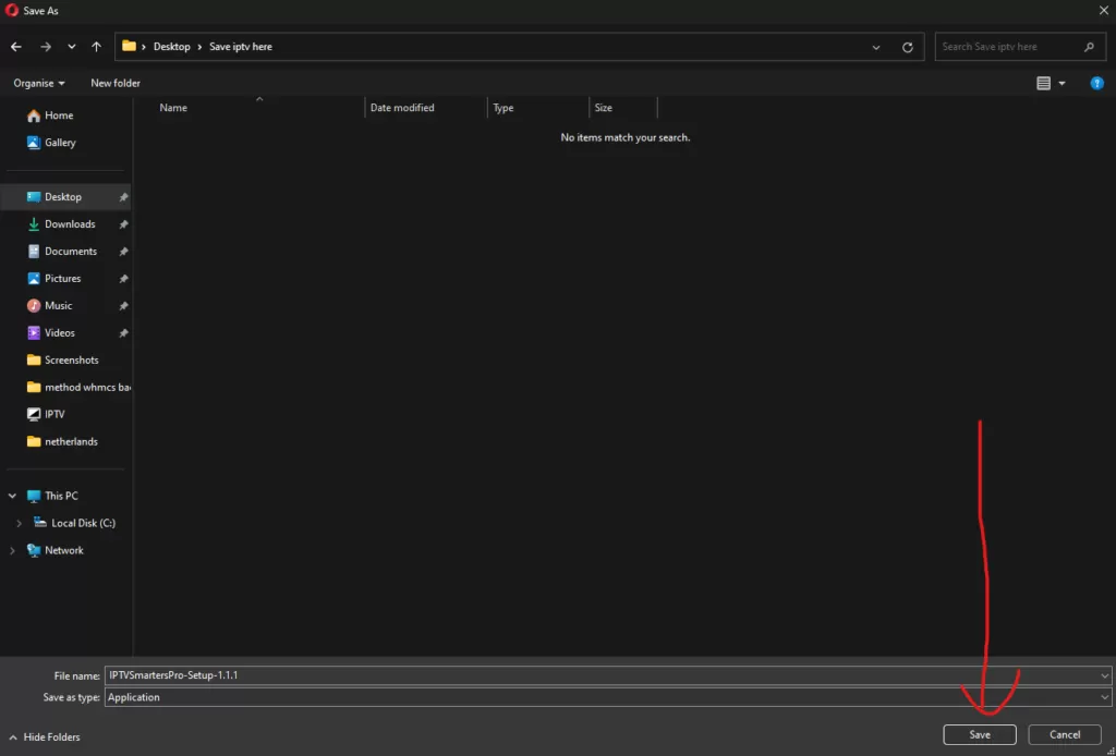 Spara mappen för IPTV Smarters Pro på Windows