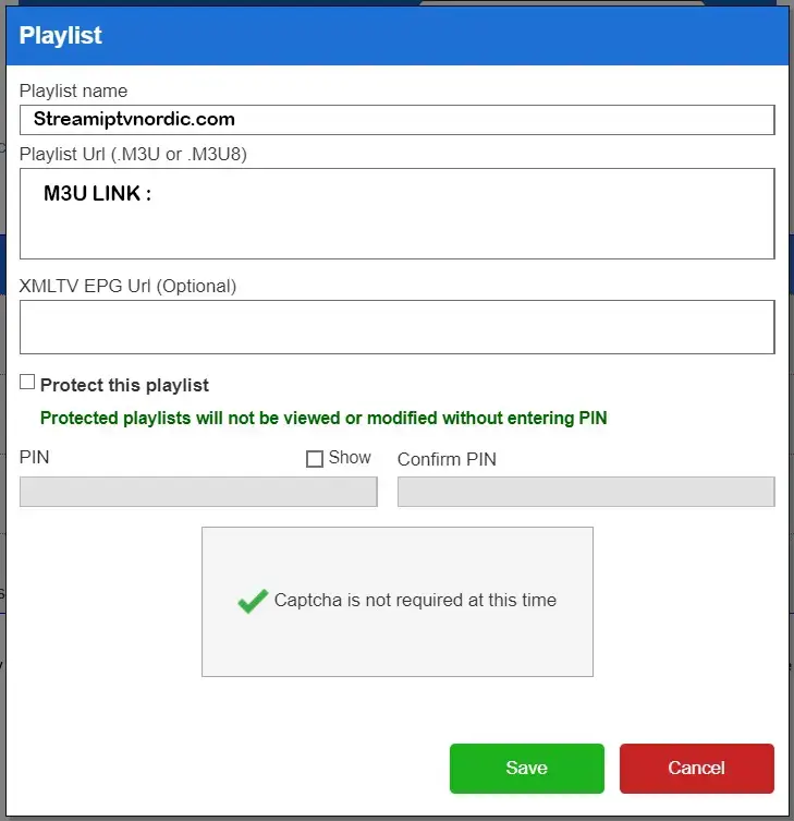 ladda upp spellistan på duplex IPTV genom att ange m3u-länken från iptv nordic